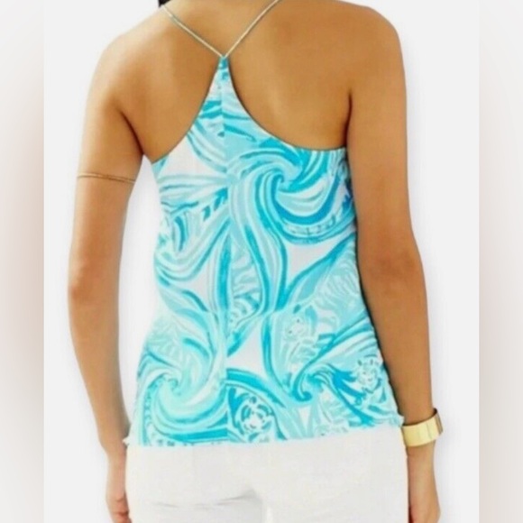 LILLY PULITZER Blue & White Belle Top Resort White Sea Ruffles | Size Small - Picture 3 of 12